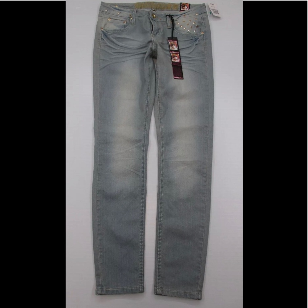 DOLLHOUSE Denim Jeans Womens Junior sz 11 Distressed Skinny Rocker SlvrStuds NEW